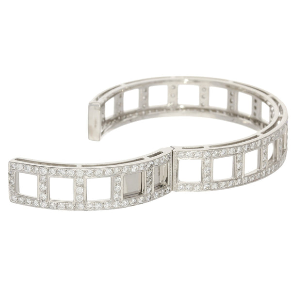 18ct White Gold Ladder Design Diamond Bangle - 4.40ct