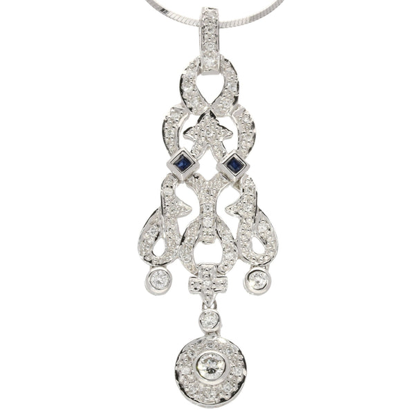 Fancy 18ct White Gold Diamond & Sapphire Pendant & Chain