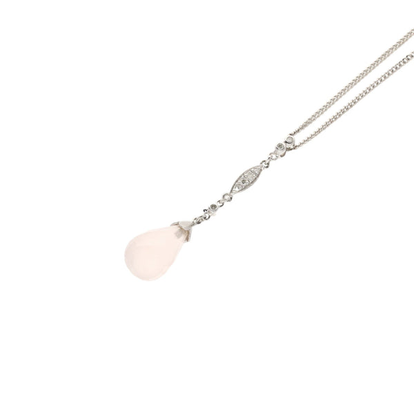 9ct White Gold Diamond & Rose Quartz Pendant & Chain