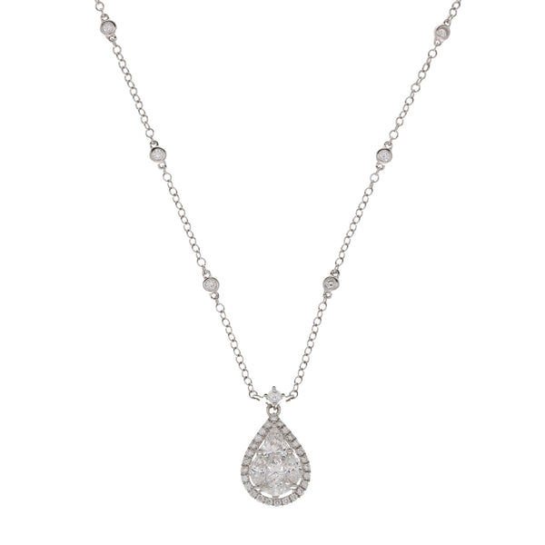 18ct White Gold Diamond Pendant & Chain - 16" - 0.78ct
