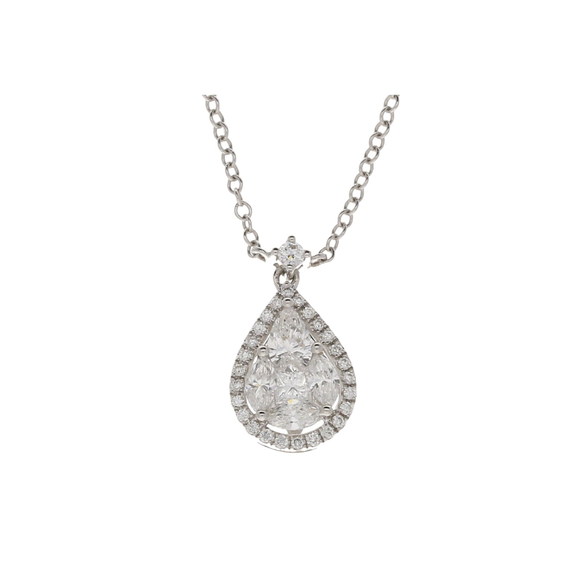 18ct White Gold Diamond Pendant & Chain - 16" - 0.78ct