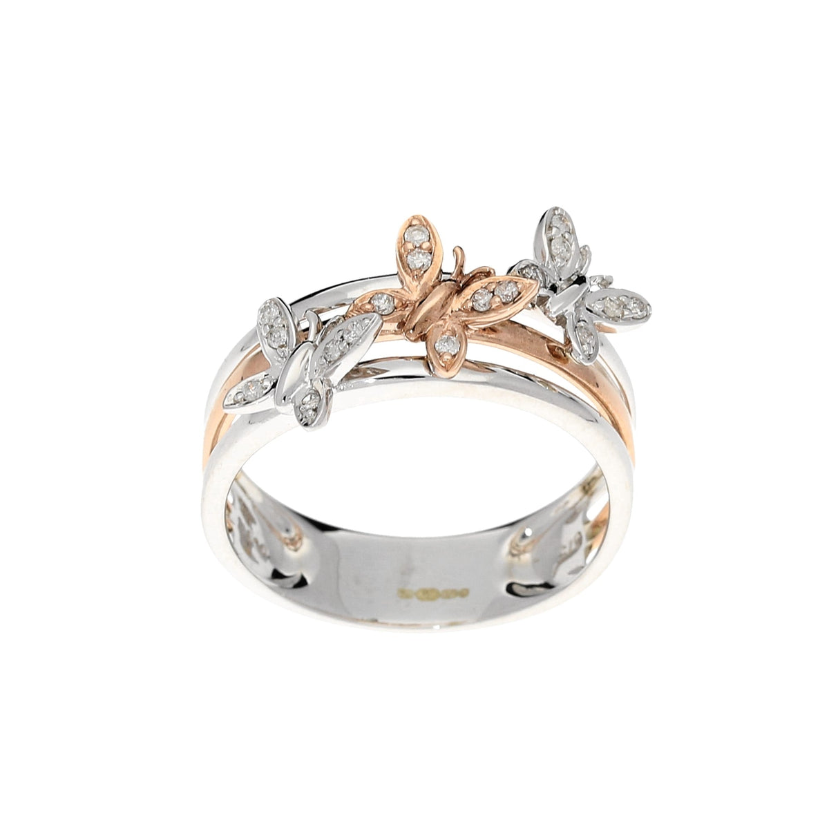 9ct White & Rose Gold Diamond Butterfly Ring