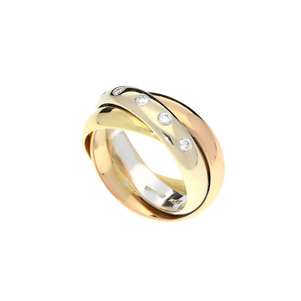3 Colour 18ct Gold Diamond Russian Wedding Style Ring - 0.18ct