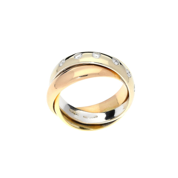 3 Colour 18ct Gold Diamond Russian Wedding Style Ring - 0.18ct