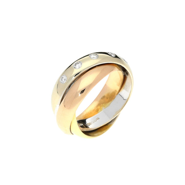 3 Colour 18ct Gold Diamond Russian Wedding Style Ring - 0.18ct