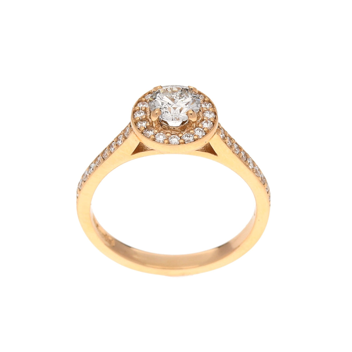18ct Rose Gold Diamond Halo Engagement Ring - 0.94ct