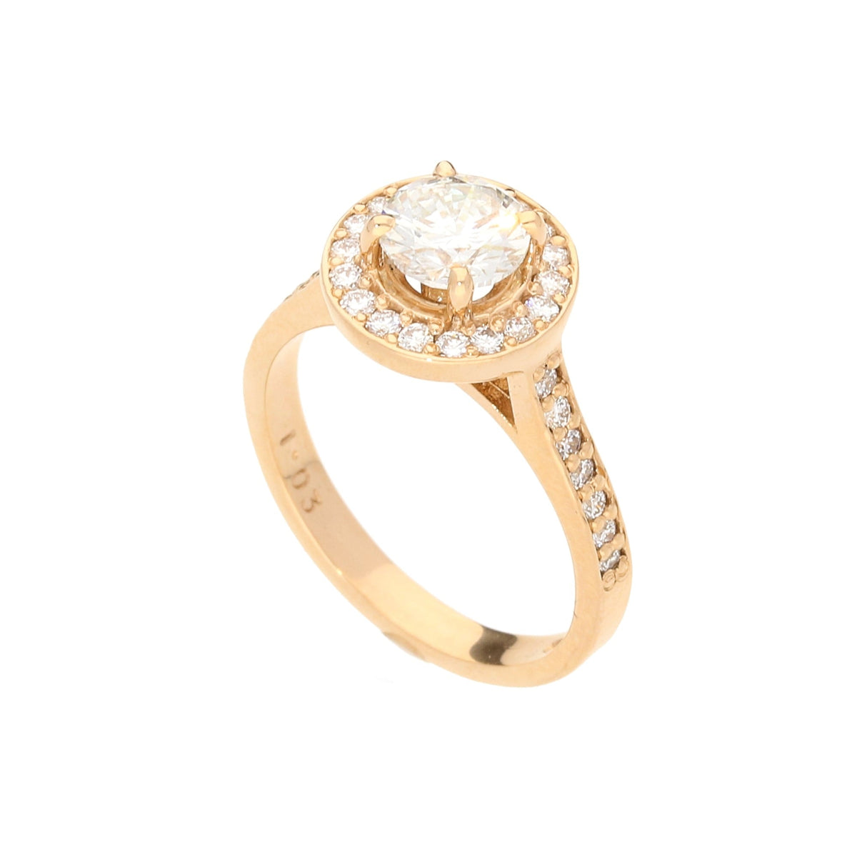 18ct Rose Gold Diamond Halo Engagement Ring - 1.35ct