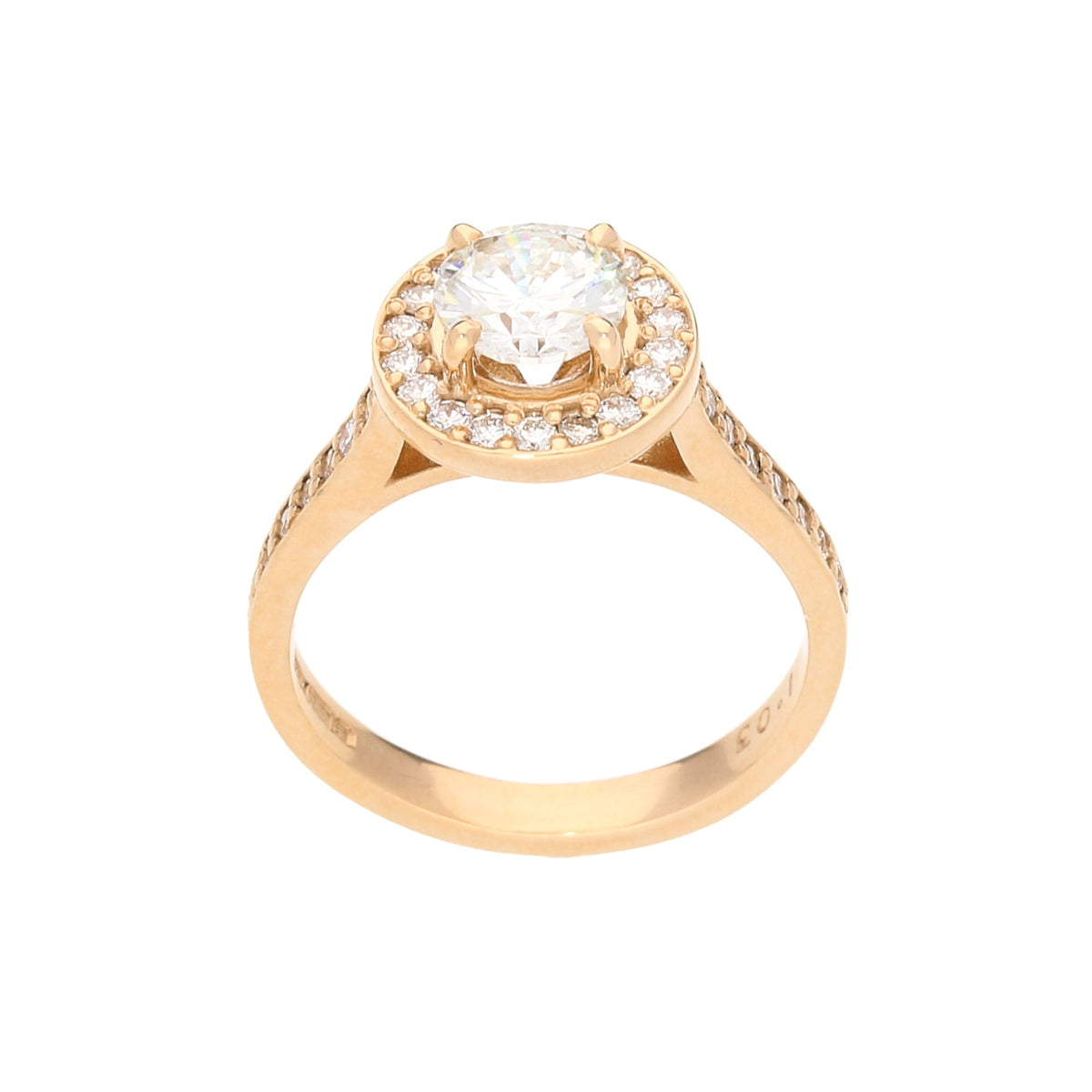 18ct Rose Gold Diamond Halo Engagement Ring - 1.35ct