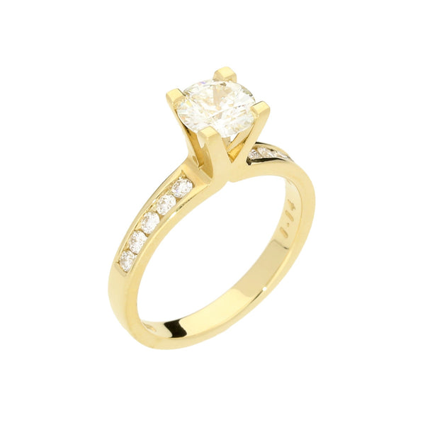 18ct Yellow Gold Engagement Ring with Diamond Shoulders - 1.44ct