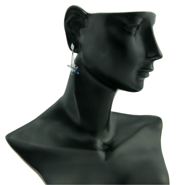18ct White Gold Diamond & Sapphire Drop Earrings