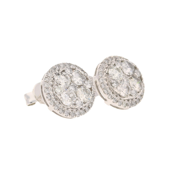 18ct White Gold Diamond Cluster Earrings - 1.45ct