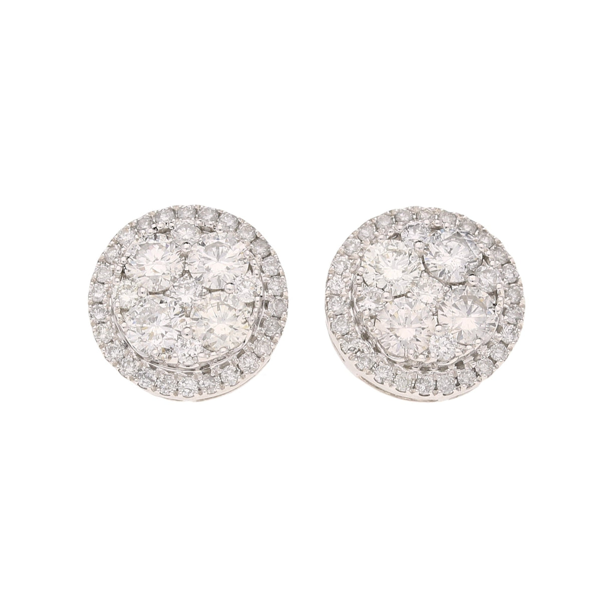 18ct White Gold Diamond Cluster Earrings - 1.45ct