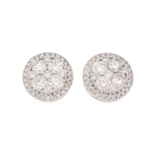 18ct White Gold Diamond Cluster Earrings - 1.45ct
