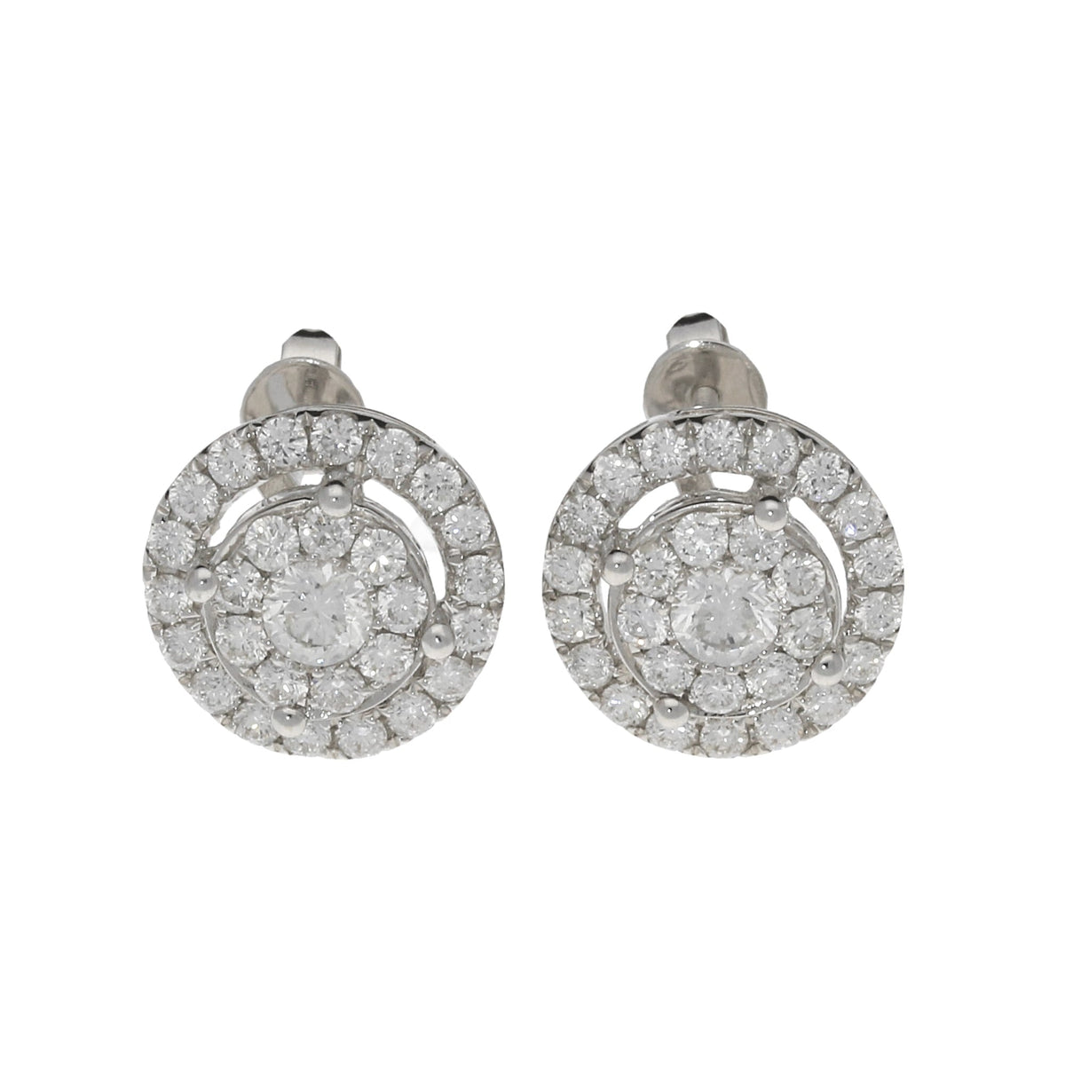 18ct White Gold Diamond Cluster Earrings - 1.82ct - 4.9g