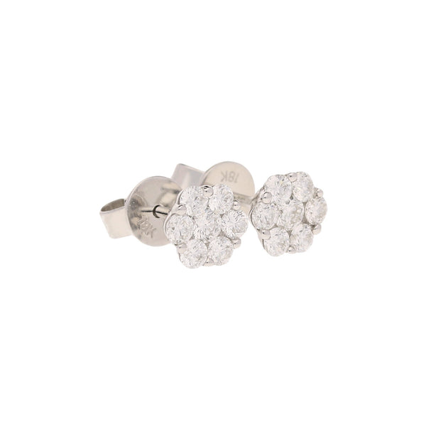 18ct White Gold Daisy Diamond Cluster Earrings - 0.75ct