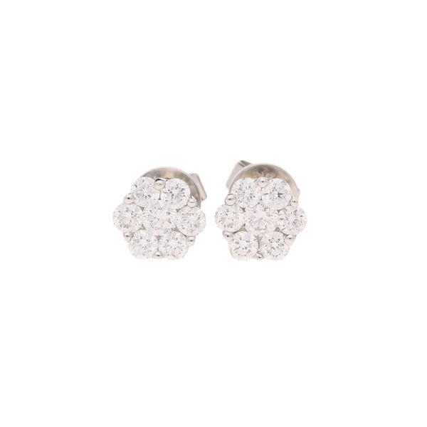 18ct White Gold Daisy Diamond Cluster Earrings - 0.75ct