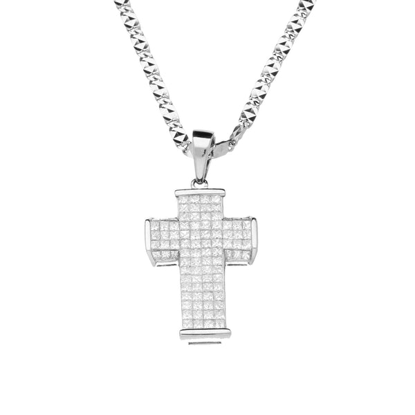 18ct White Gold Diamond Cross & Chain - 2.00ct