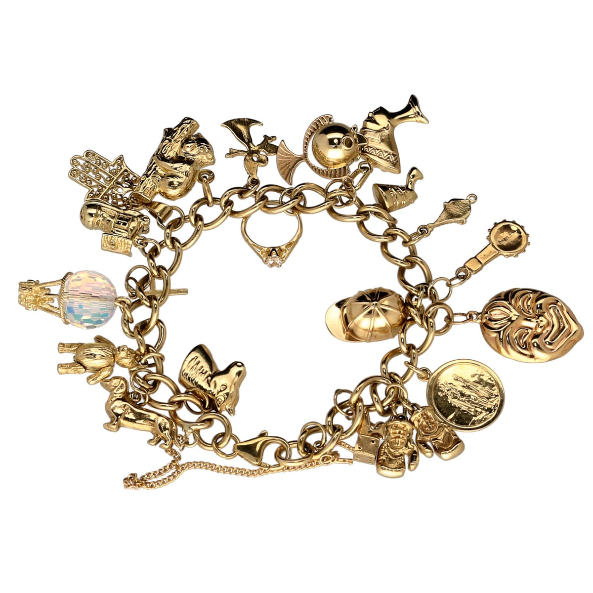9ct Yellow Gold  Ladies Charm Bracelet 22 Charms - 44.10 grams.