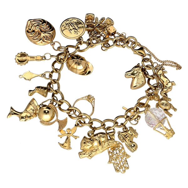 9ct Yellow Gold  Ladies Charm Bracelet 22 Charms - 44.10 grams.
