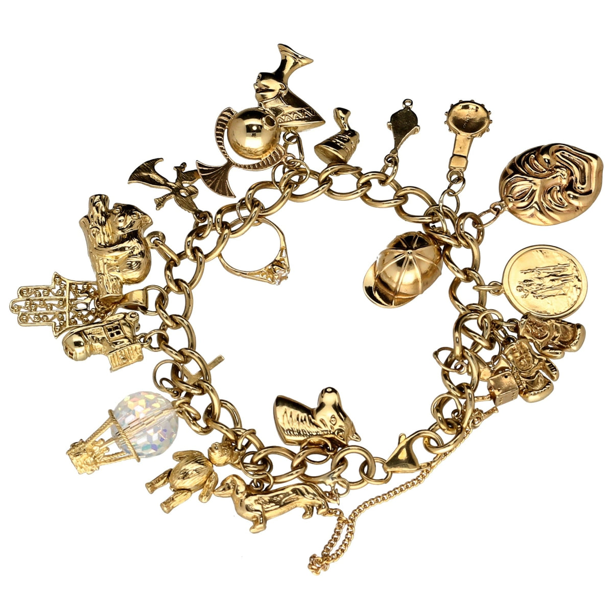 9ct Yellow Gold  Ladies Charm Bracelet 22 Charms - 44.10 grams.