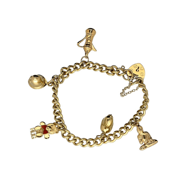 9ct Yellow Gold  Ladies Charm Bracelet 5 Charms - 22.30 grams.