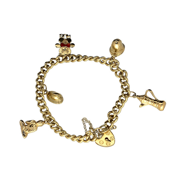 9ct Yellow Gold  Ladies Charm Bracelet 5 Charms - 22.30 grams.