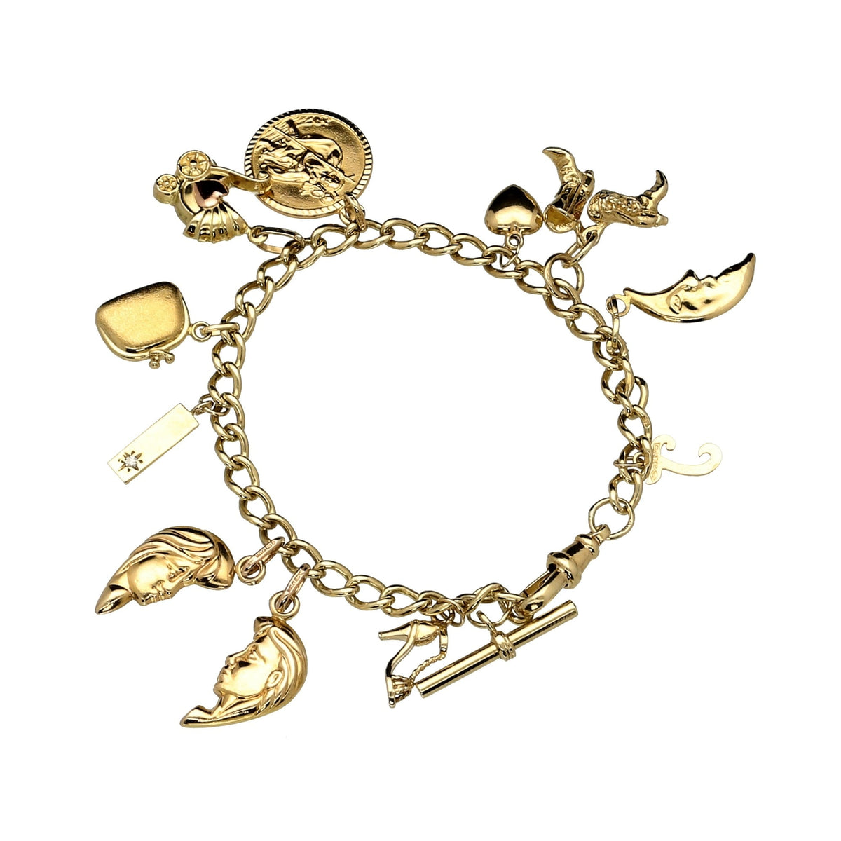 9ct Yellow Gold Ladies Charm Bracelet 11 Charm - 21.30 Grams