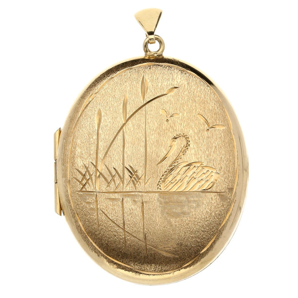 9ct Yellow Gold Large Oval Swan Locket