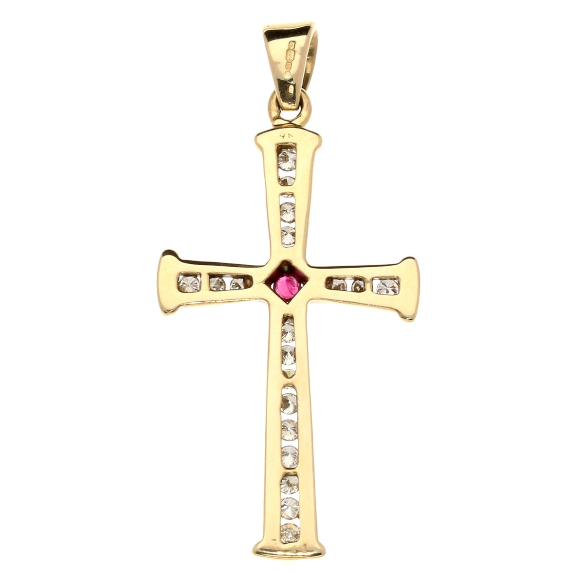 9ct Yellow Gold Diamond & Ruby Cross