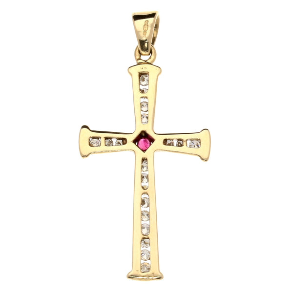 9ct Yellow Gold Diamond & Ruby Cross