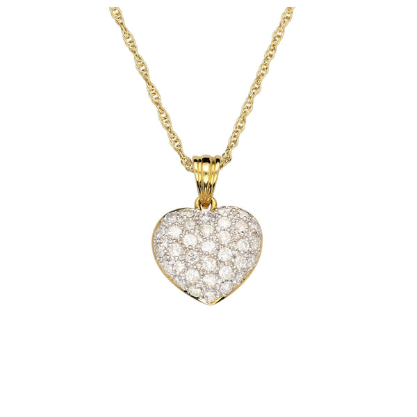 18ct Yellow Gold Diamond Heart Pendant & Chain