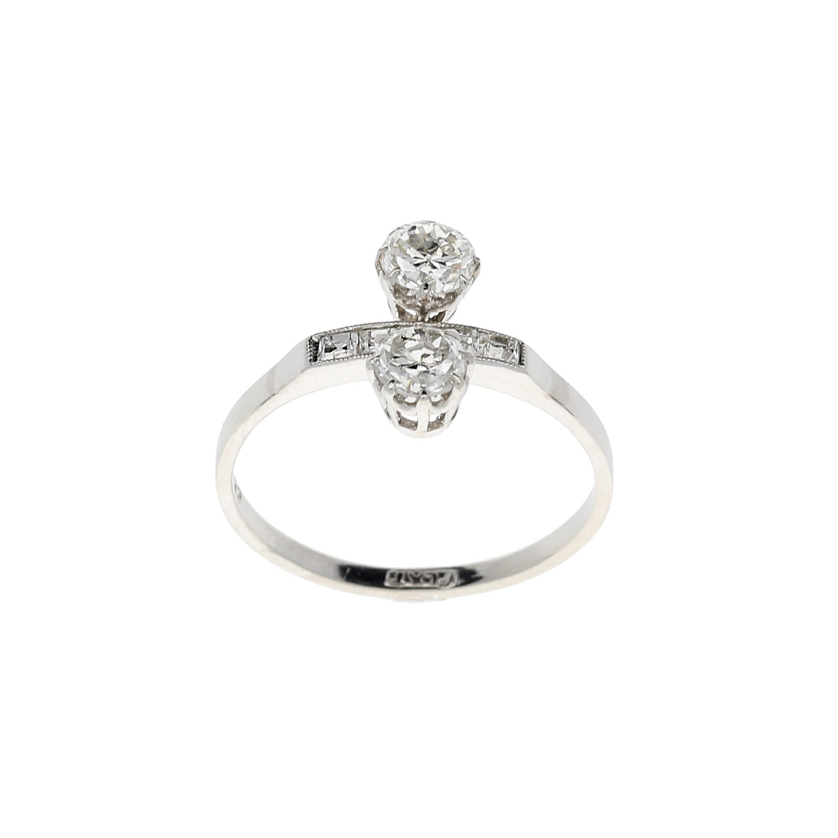 Unusual Platinum 2 Stone Diamond Ring - 0.65ct