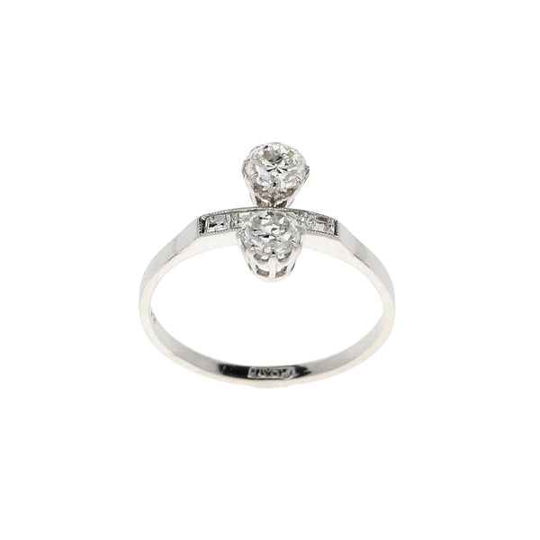 Unusual Platinum 2 Stone Diamond Ring - 0.65ct