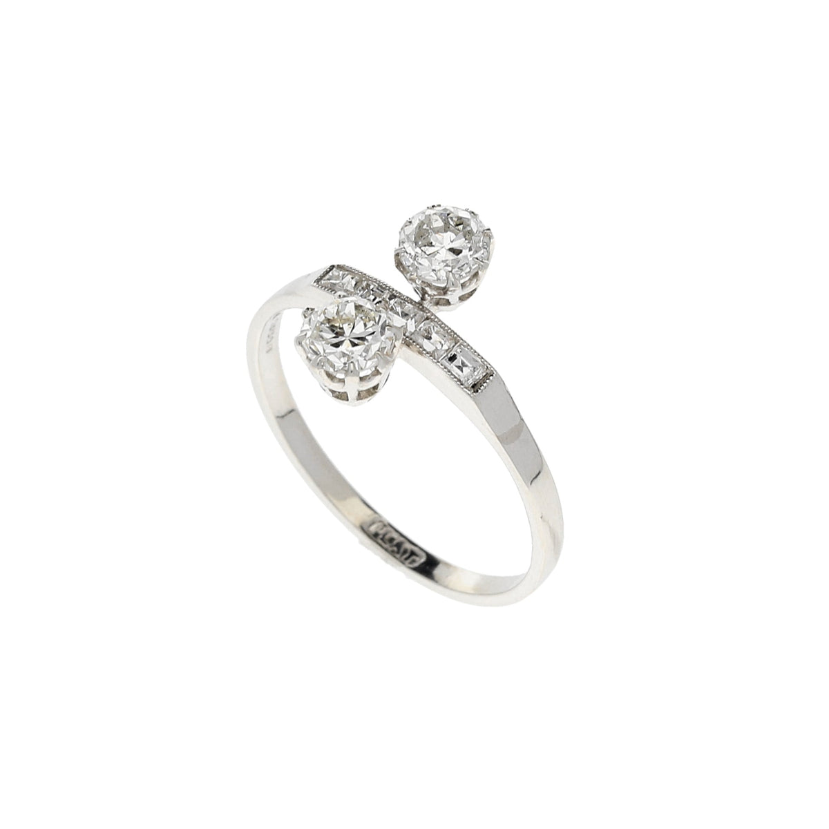 Unusual Platinum 2 Stone Diamond Ring - 0.65ct