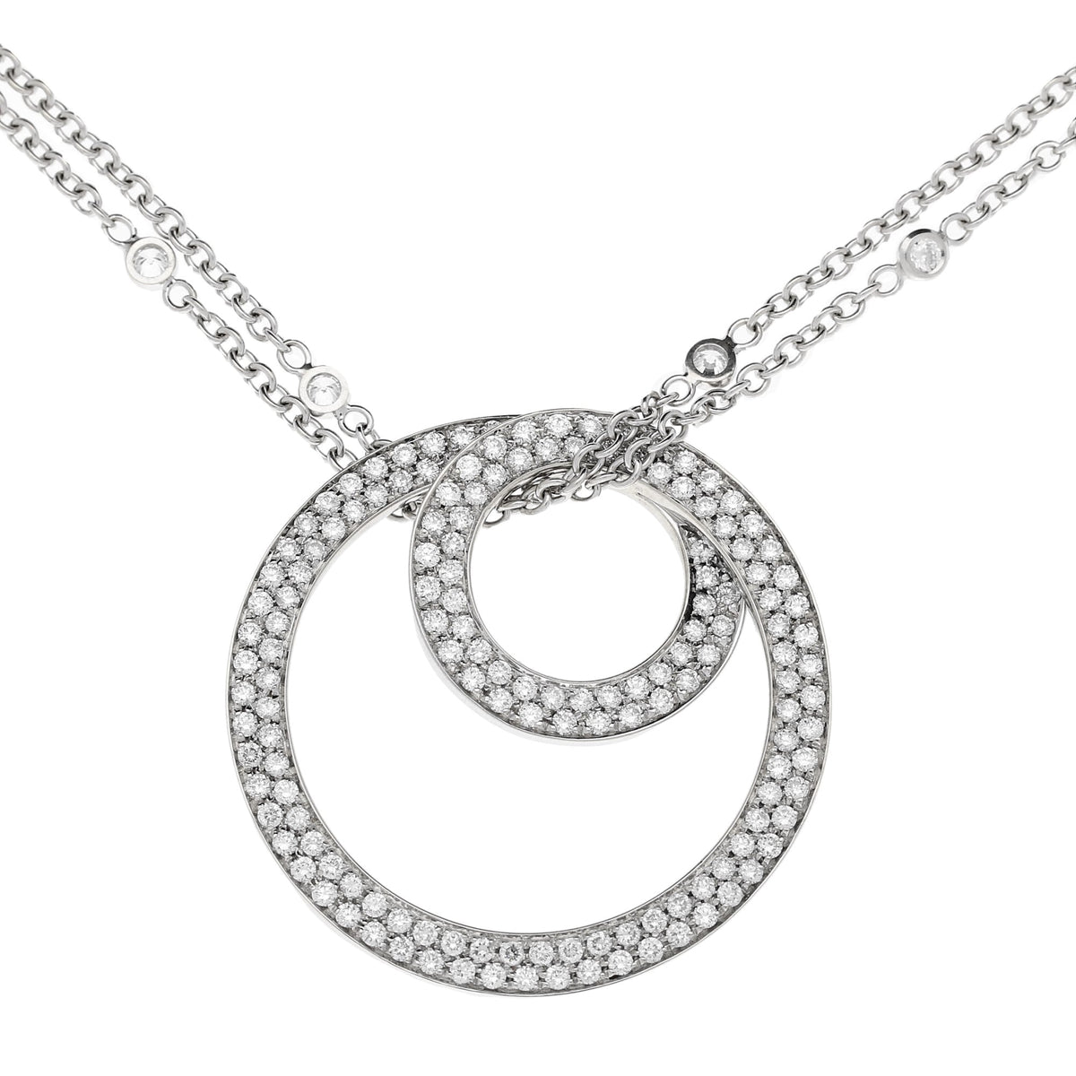 18ct White Gold Diamond Circle Pendant and Diamond Chain 1.87ct