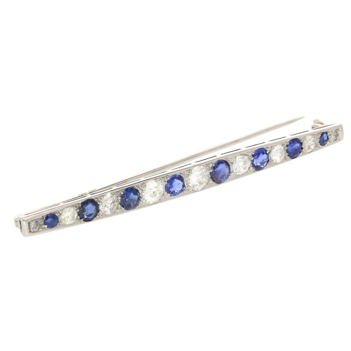 Ladies Platinum Diamond & Sapphire Bar Brooch - 2.14ct - 7.3g