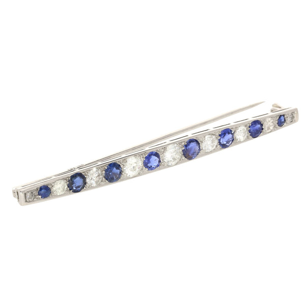 Ladies Platinum Diamond & Sapphire Bar Brooch - 2.14ct - 7.3g