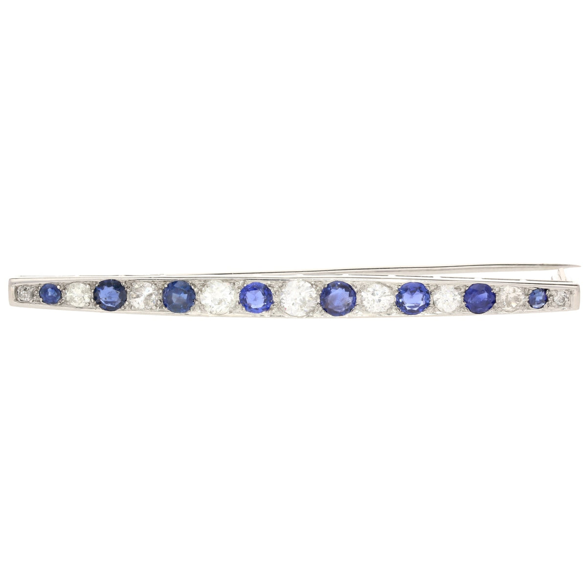 Ladies Platinum Diamond & Sapphire Bar Brooch - 2.14ct - 7.3g
