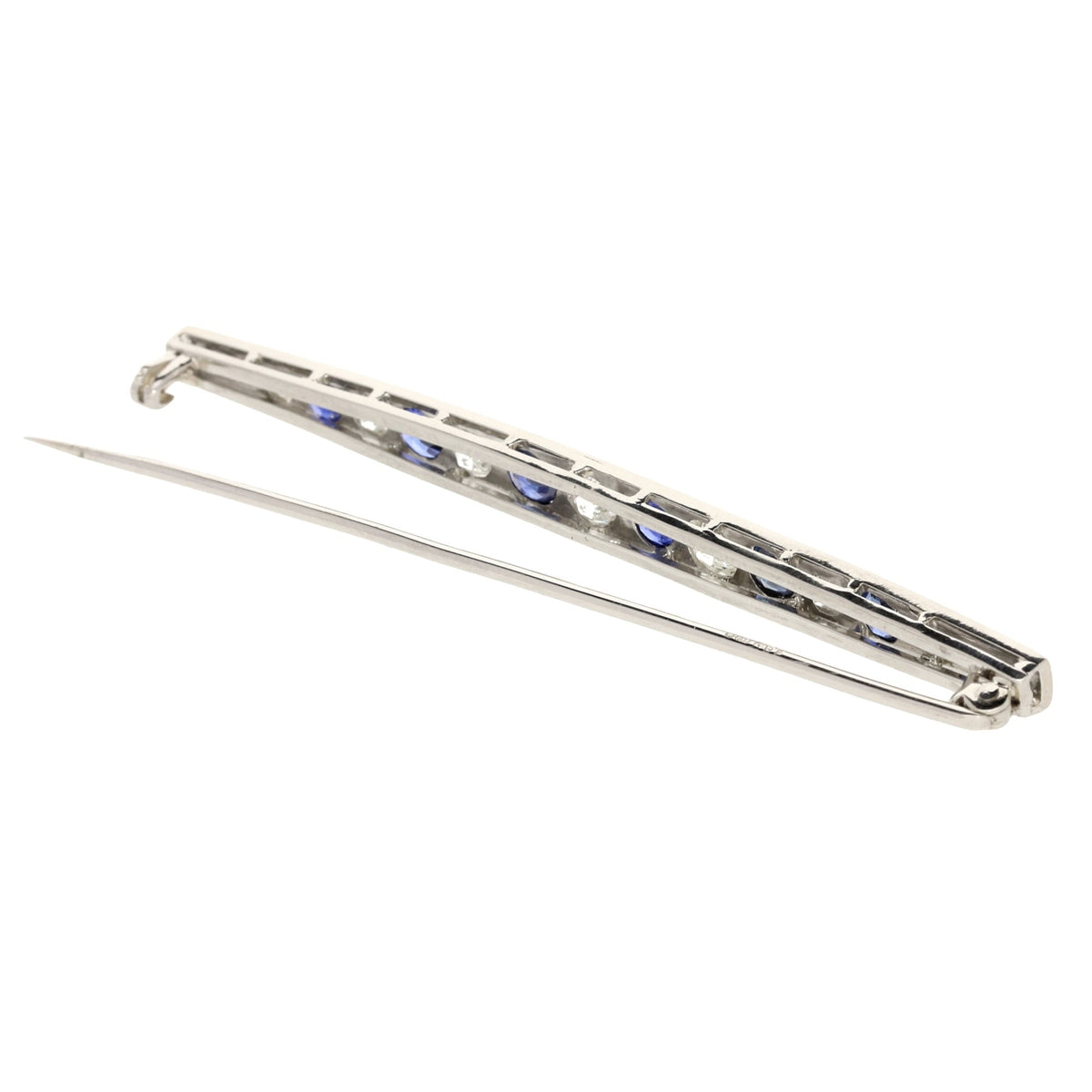 Ladies Platinum Diamond & Sapphire Bar Brooch - 2.14ct - 7.3g
