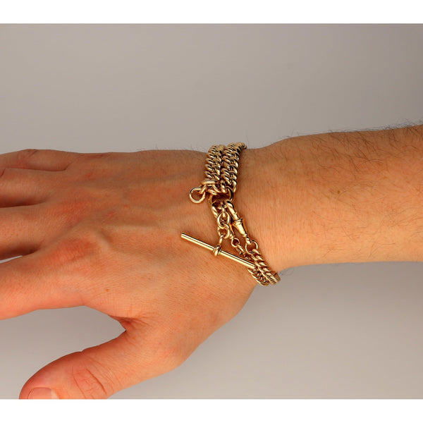 9ct Yellow Gold Graduated Double Albert Bracelet - 59.20g