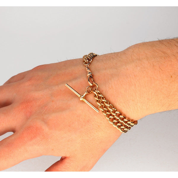 Gents 9ct Rose Gold Graduated Double Albert Bracelet - 43.00