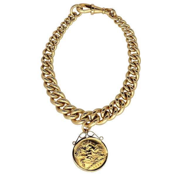 9ct Yellow Gold Albert Bracelet & Half Sovereign - 37.40