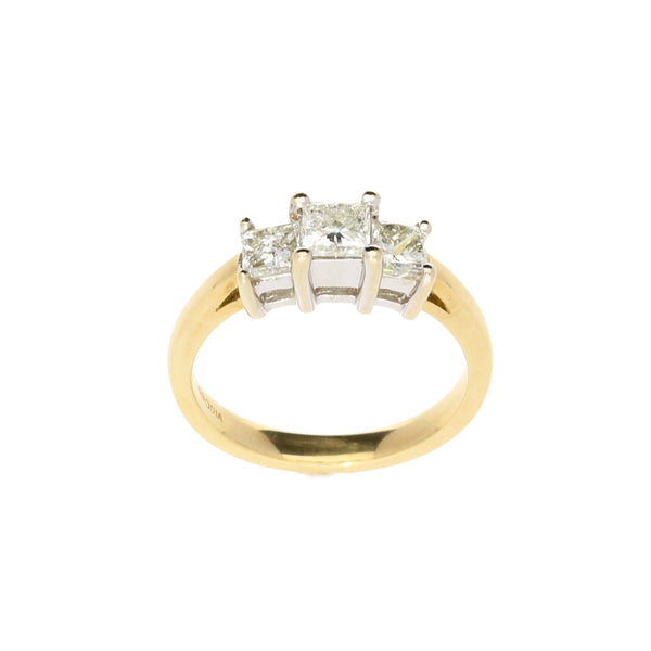 18ct Yellow Gold 3 Stone Princess Cut 1.00ct Diamond Ring