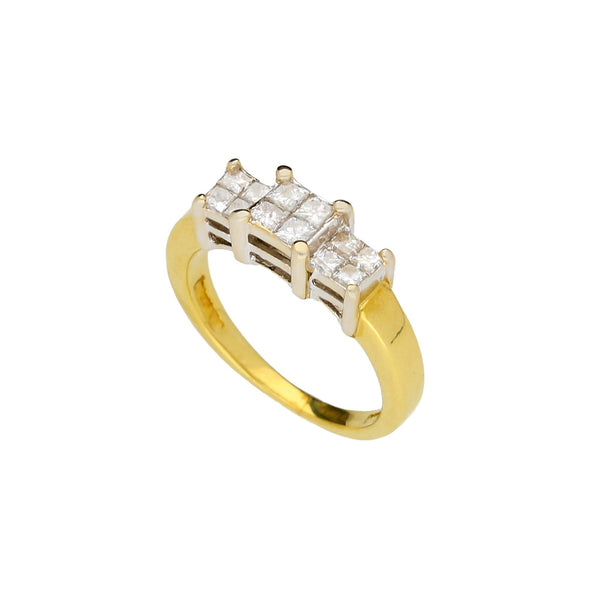 18ct Yellow Gold Illusion Set Diamond Trilogy Ring - 0.50ct