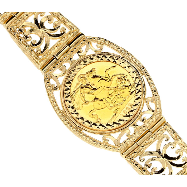 9ct Yellow Gold Sovereign Gate bracelet - 35.20g