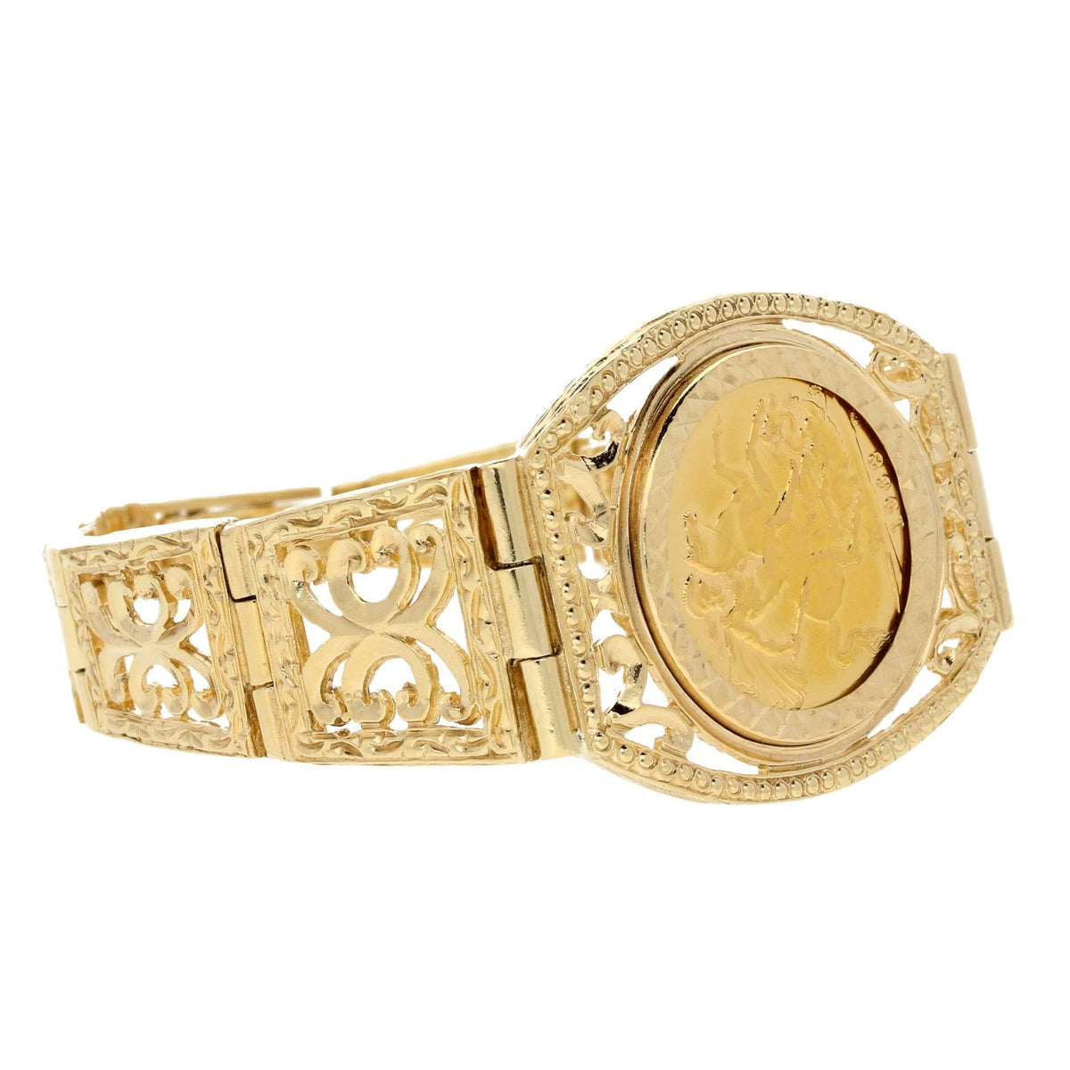 9ct Yellow Gold Sovereign Gate bracelet - 35.20g