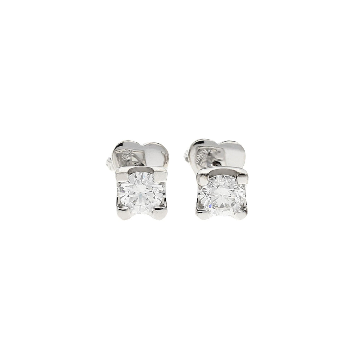 18ct White Gold Round Brilliant Cut Diamond Stud Earrings - 0.7