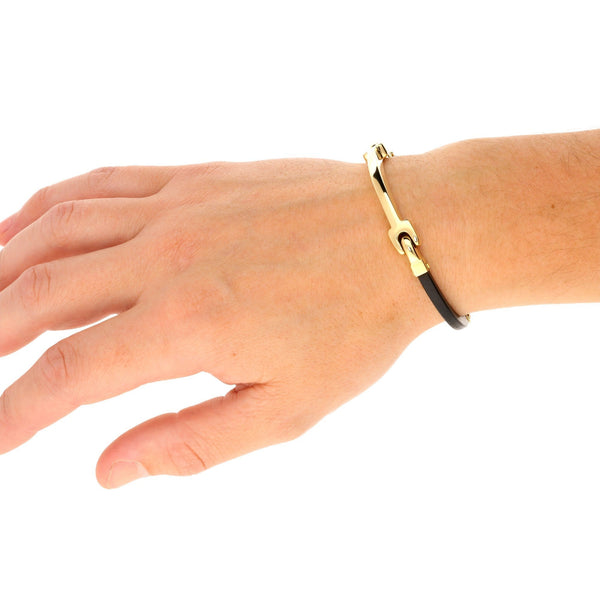 18ct Yellow Gold & Rubber Gents Bracelet - 23.90g
