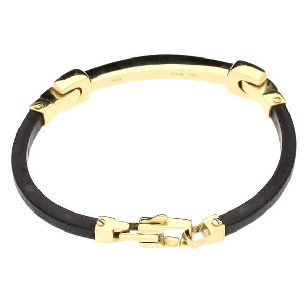 18ct Yellow Gold & Rubber Gents Bracelet - 23.90g