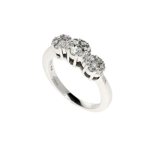 18ct White Gold Diamond Cluster Trilogy Ring - 0.50ct